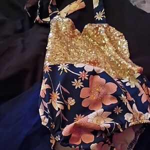 Vogue Gold and Blue Floral Kids Bodysuit